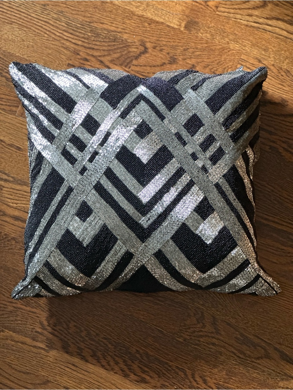 Global Views Black & Silver Hand-Beaded Throw Pillow with Down Insert